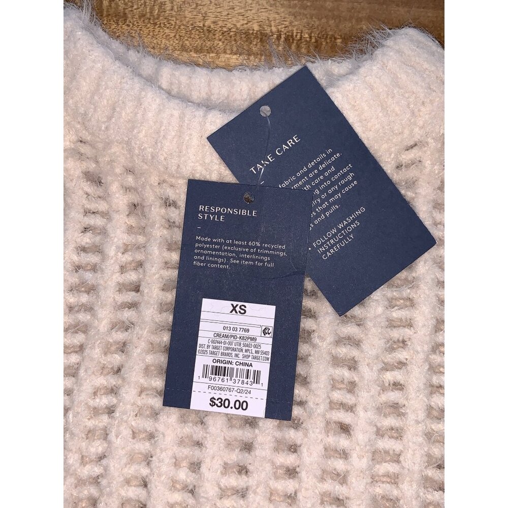 Universal Thread Womens Fabric Blend Cream Open-Knit Sweater Size XS - Picture 8 of 11